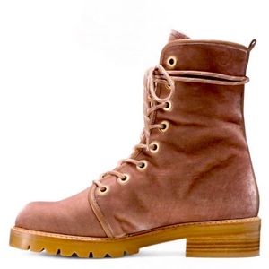 Stuart Weitzman Metermaid velvet combat moto boot
